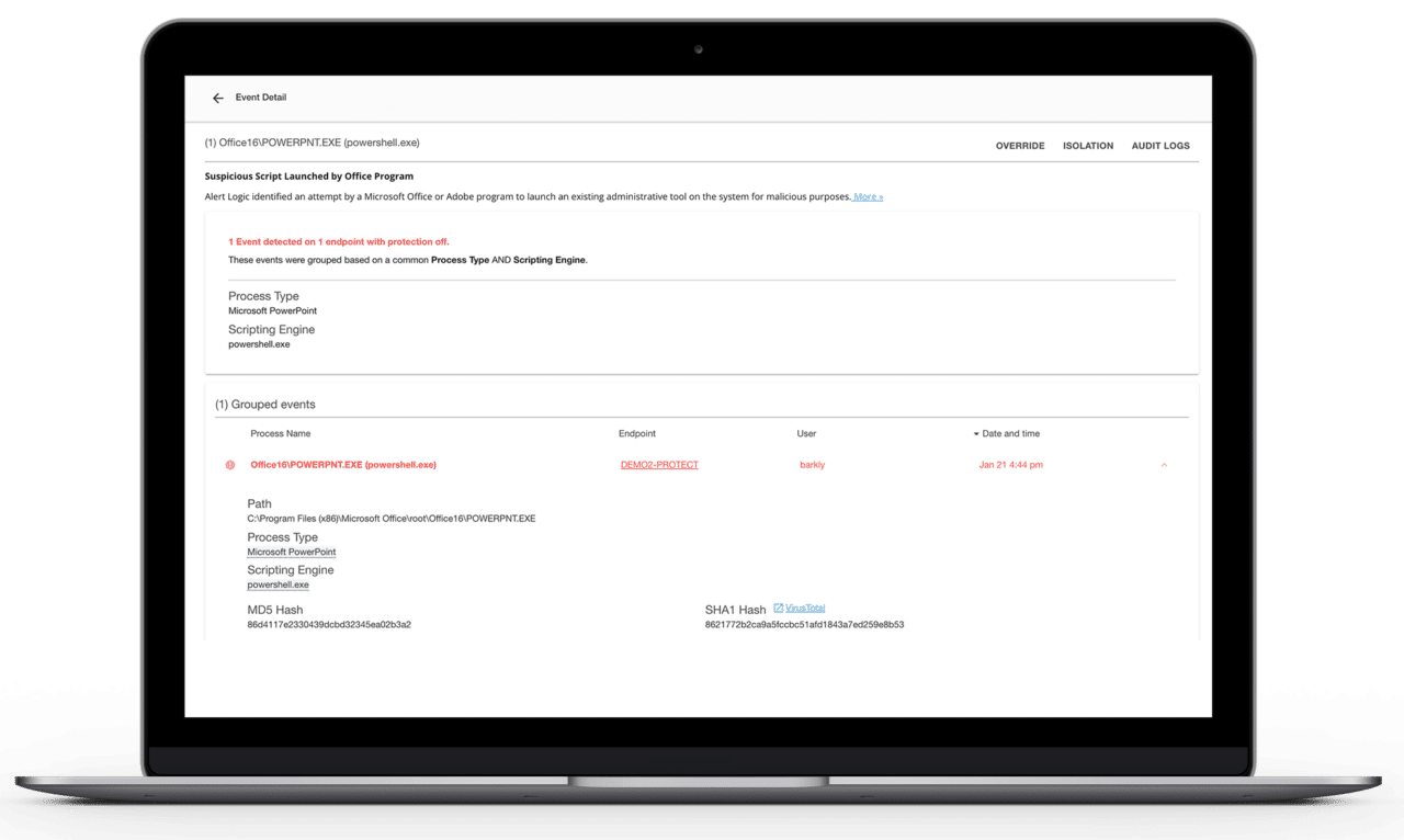 Extended Endpoint Protection Alert Logic
