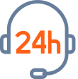 Icon of headset and 24 indicating 24/7 service
