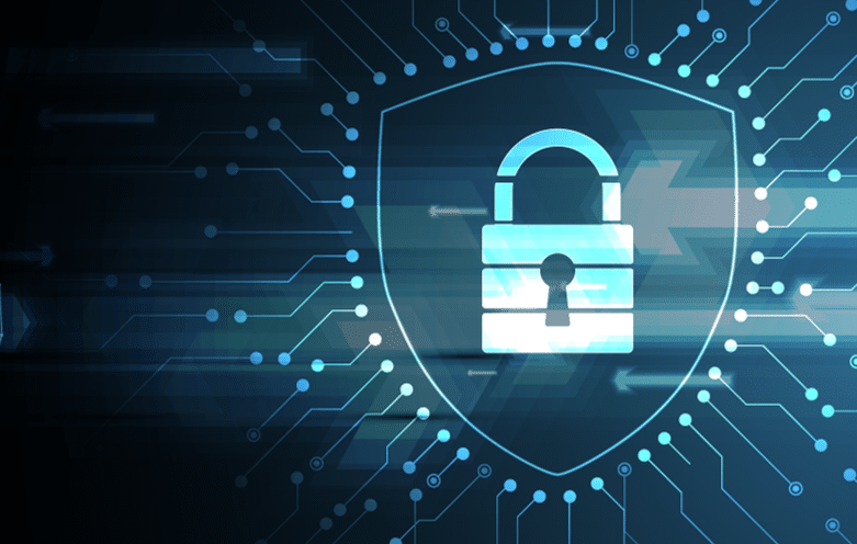 Padlock representing infrastructure security with lines venturing in various directions showing the scanning of IT systems
